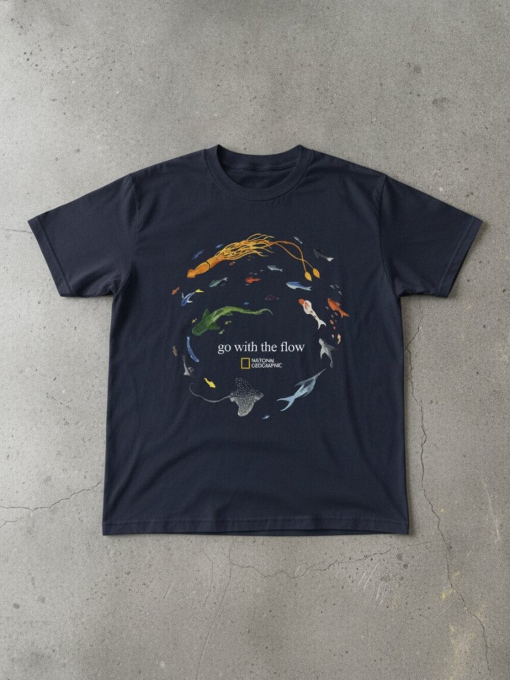 Go With The Flow Fish Graphic T-Shirt | National Geographic Inspired Navy Tee